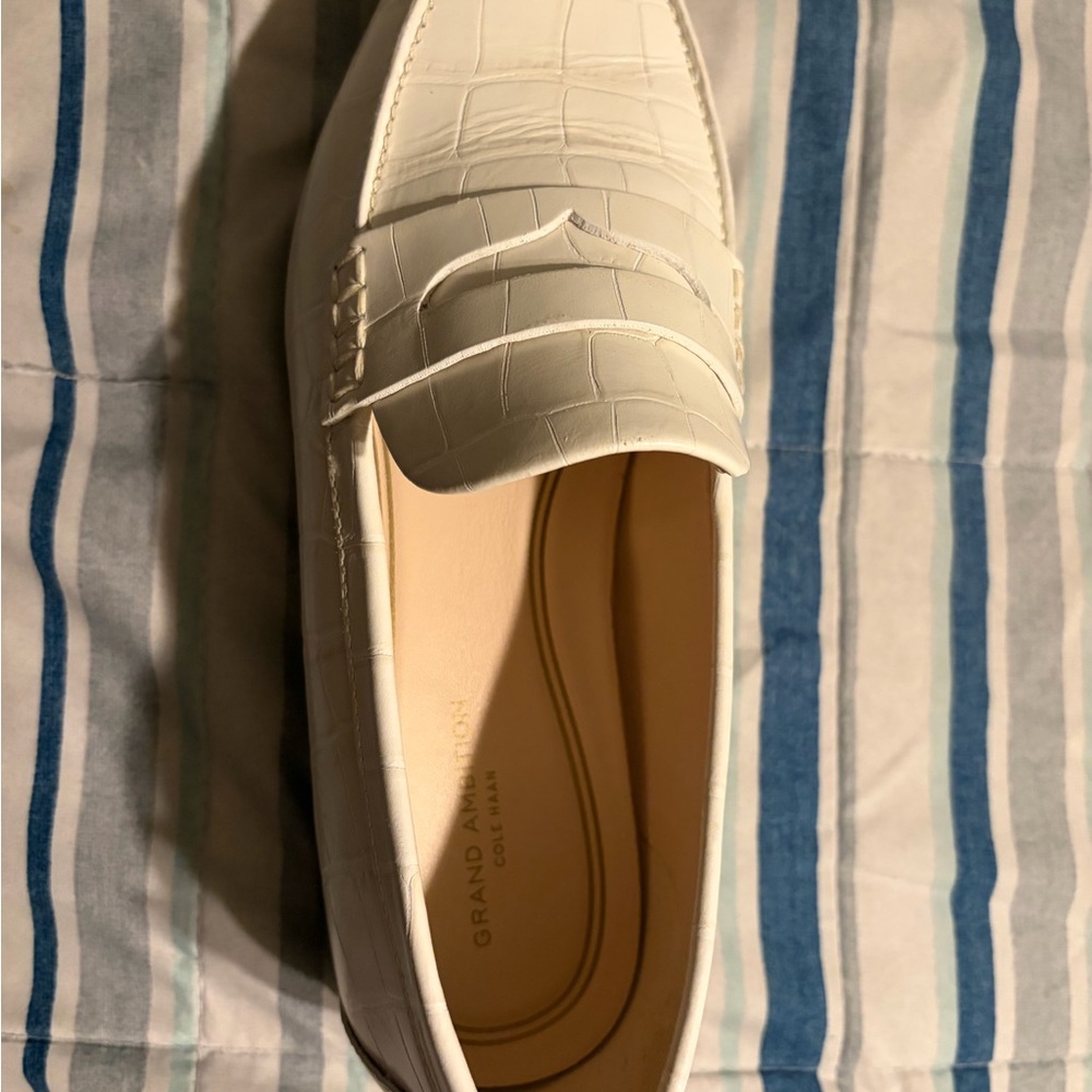 Cole Haan White Croc-Embossed Loafers